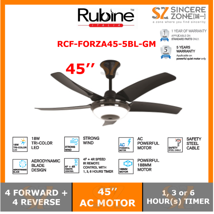 RUBINE RCFFORZA455BLGM 45" CEILING FAN / 4SPEEDS / REMOTE CONTROL