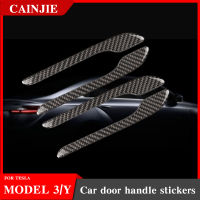 For Tesla Model 3 2022 Accessories Car Door Handle Stickers Model Y Door Cover Paste Model3 Carbon Fiber ABS 4PcsSet 2021 New