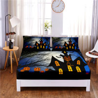 Halloween Digital Printed 3pc Polyester Fitted Sheet Mattress Cover Four Corners with Elastic Band Bed Sheet Pillowcases