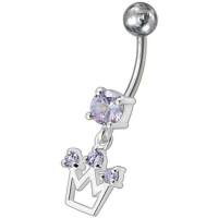 Fancy Silver Crown Jeweled Dangling Belly Ringผู้หญิงเงินเจาะหน้าท้องแฟชั่นลิปหู