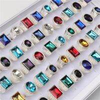 20pcslot Luxury Multicolor Imitation Gemstone Silver Plated Metal Rings For Women Men Fashion Party Jewelry Mix Style Wholesale