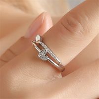 New Double Layer Crystal Heart Ring Open Adjustable Trendy Female Rings