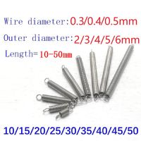 10Pcs ลวด Dia 0.2/0.3/0.4/0.5mm 304 สแตนเลส Dual Hook ความตึงเครียดขนาดเล็กฤดูใบไม้ผลิด้านนอก Dia 3mm 4mm 5mm 6mm ความยาว 15-60mm-UHG MALL