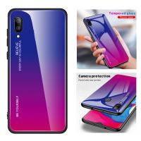 ส่งจากไทย Case Huawei Y7Pro 2019(ไม่มีรูสแกน) เคสกระจก เคสกันกระแทก เคสหัวเว่ย เคสกระจกไล่สี ขอบนิ่ม เคสกระจกสองสี