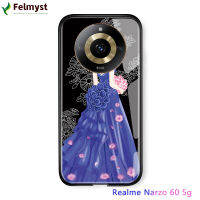 สำหรับ Realme 11 5G Realme Narzo 60 5G แฟชั่นสง่างามสาวหลังวิวเคสกำจัดวัชพืชชุดเดรสปาร์ตี้กระจกนิรภัยมันวาวเคสโทรศัพท์ที่ด้านหลัง