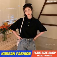 Plus size เสื้อผ้าสาวอวบ❤ เสื้อยืดสาวอวบอ้วน ไซส์ใหญ่ ผู้หญิง เสื้อโปโล ทรงหลวม แขนสั้น คอปก สีดำ ฤดูร้อน สไตล์เกาหลีแฟชั่น V728