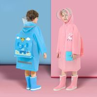 Reusable Cute Childrens Raincoat Rain Poncho Students To School Backpack of Hooded Raincoat Boys and Girls Waterproof Jacket