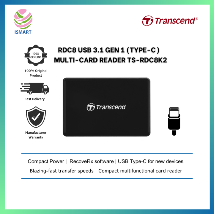 TRANSCEND RDC8 TYPEC USB 3.1 CF/ SD/ MICROSD ALLINONE MULTI CARD