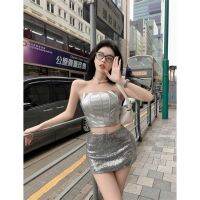 Human AI is visual sense silver bandeau top กระโปรงลําลอง เซ็กซี่ สําหรับผู้หญิง V729