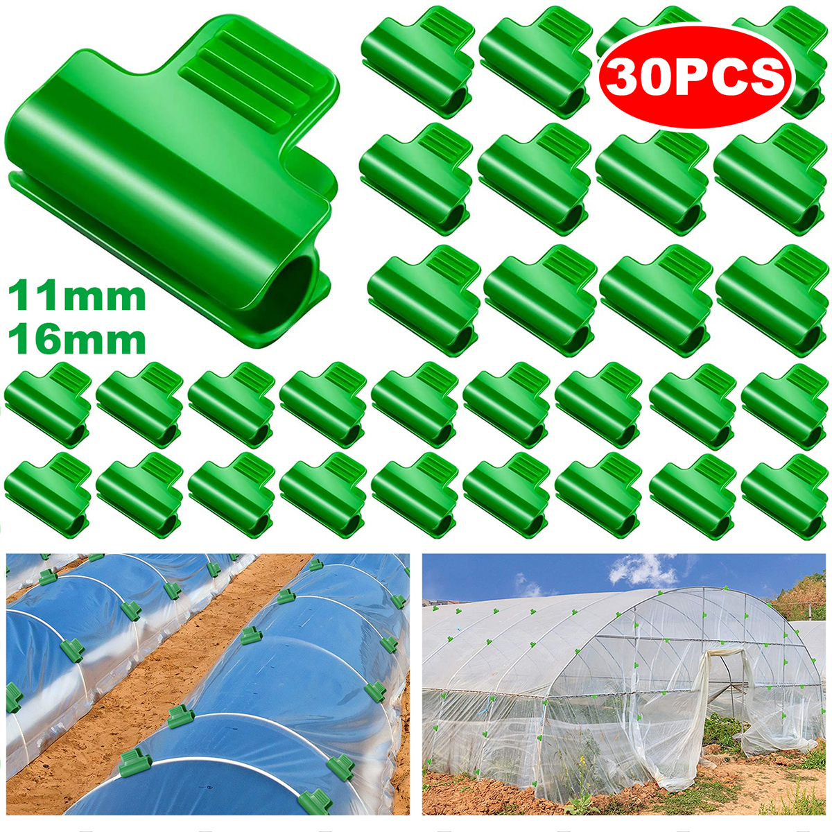 30 Greenhouse Clamps Clips Row Cover Tunnel Hoop Shed Film Shading Net Rod 4cm 