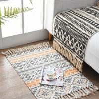 Bohemian Style Retro Tassel Rugs Cotton Linen Woven Car Floor Mat for Bedroom Living Room Table Runner Door Mat Home Decor