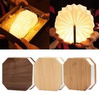 ☄ Wooden Folding Night Light Novelty Book Light USB Rechargeable with Detachable Hand Strip LED Paper Lantern Desk Table Lamp