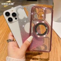 KISSCASE เคสโทรศัพท์เพชรสุดหรูสำหรับ Iphone 14 13 12 11 Pro Max Plus เคสกลิตเตอร์ไล่ระดับสีแบบเคลือบด้วยไฟฟ้าเคสแม่เหล็ก14Promax 13pro โลโก้ที่มีรูกระจกบิดเบือนกรอบ