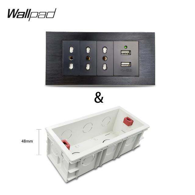 new-popular89-153x75mm-อิตาลี-wallwith-usb-wallpad-l3อลูมิเนียมสีดำ-panelusb-ชาร์จกับ-triple-itwallloutlet