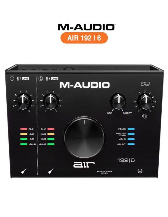 m-audio-air-192-i-6-ออดิโออินเตอร์เฟส-2-in-2-out-24-bit-192khz-ปรีแอมป์-transparent-crystal-เสียบอุปกรณ์-ไมค์ได้-2-ตัว-ฟรีโปรแกรม-ableton-live-protool-first-amp-สาย-usb