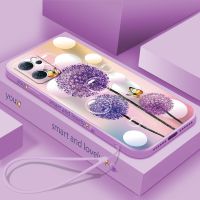 OPPO A96 A76 A95 4G A53 A52 A92 Dandelion ดอกไม้ Liquid Silicon Case รวมทุกอย่างเลนส์กันกระแทกโทรศัพท์ Lanyard Cover