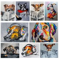 บทคัดย่อ Animal Oil Canvas Painting - Dog Reading Newspaper Wall Art Picture For Room Nordic Decor