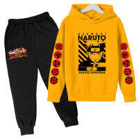 Hoodie NARUTO เสื้อกันหนาวและชุดกางเกงสำหรับเด็กหญิงเด็กชายอะนิเมะลายพิมพ์แขนยาว Hoodie ชุดลำลองกลางแจ้ง Baju Atasan Olahraga 2PCS 0000