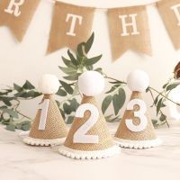 Ready Stock Ins Style Linen Birthday Hat Happy Birthday Props Jute Burlap Age Number Party Hat