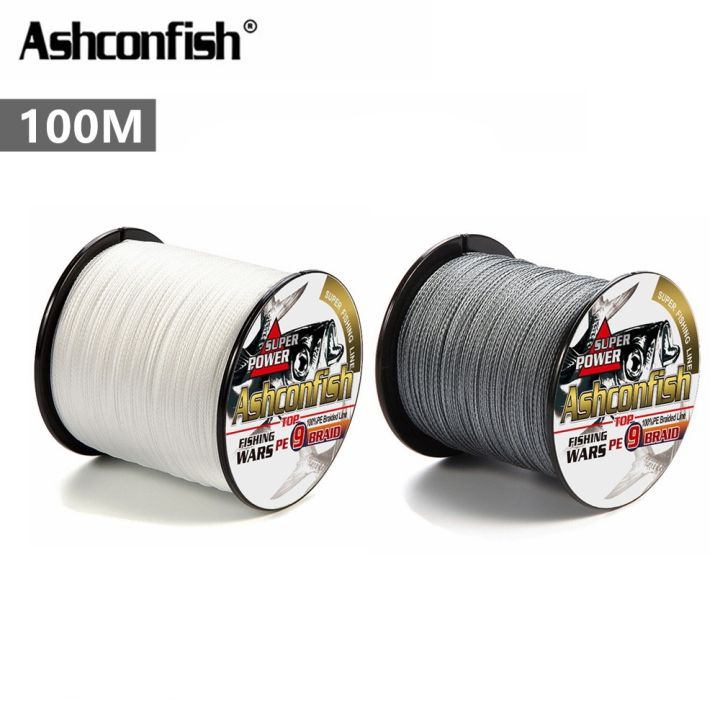 ashconfish-สายเอ็นตกปลา-pe-แบบถัก-ยาว-100-เมตร-9-เส้น-x9-สีขาว-สีเทา