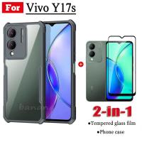 เคสโทรศัพท์กันกระแทก Y17s Vivo แบบ2 In 1สำหรับ Y36 5ก. 4ก. Y27 Y35ปกป้องหน้าจอกระจกเทมเปอร์