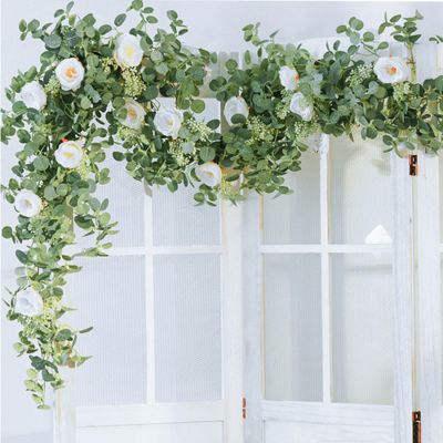 [AYIQ Flower Shop] ดอกไม้ประดิษฐ์ Eucalyptus Vine Garland Rose ดอกไม้ Vine งานแต่งงานตกแต่งพืชปลอมผนังหวาย Garden Home Decor