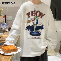 SUPEEON丨เสื้อยืดแขนยาวแฟชั่น Retro Crewneck เสื้อยืดแฟชั่นคู่เสื้อกล้ามหลวม