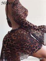 【hot】▥◘  Nibber Night Leopard Backless See-Through Clubwear Clothing Flared Sleeves Up Bodycon Street Dresses