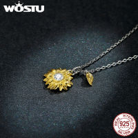 WOSTU 925 Sterling Silver Necklace Sunflower Long Chain Link Necklace For Women Fashion Jewelry CTN212