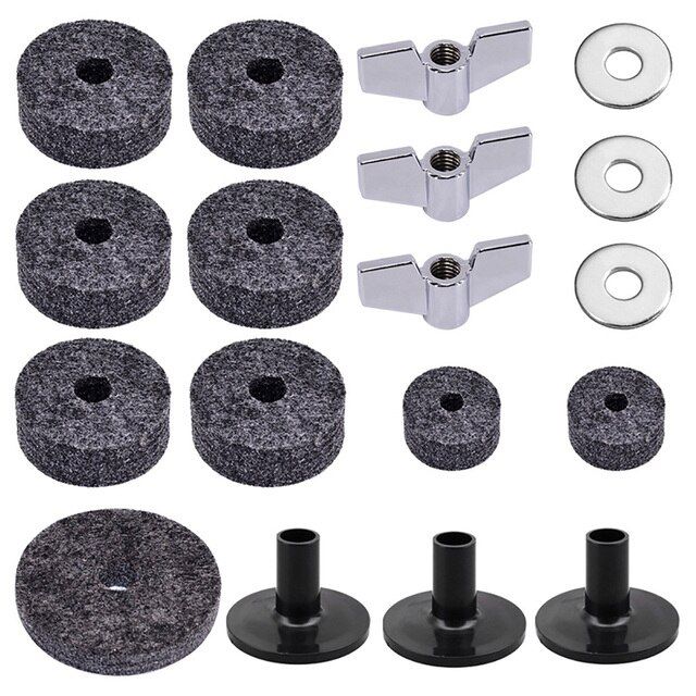 worth-buy-18pcs-ป้องกันผีเสื้อถั่วลด-felt-pad-kit-เครื่องซักผ้า-universal-wearproof-drum-anti-friction-cymbal-sleeves