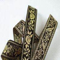 2 Yards Royal Quality Black Gold Rose Flower amp; Gold Leaf Embroidery Jacquard Ribbon Beautiful ribbon Home Decoration