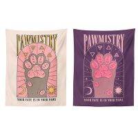 Cat Paw Tapestry สไตล์โบฮีเมียนคาถา Moon Sun Constellation Pawmistry แขวนผนังผ้าห่ม Hippie ที่นอน Decor