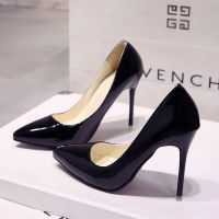 10CM Heels รองเท้าส้นสูง รองเท้าส้นเข็ม  รองเท้า ผู้หญิงส้นสูง รองเท้าส้นสูงแฟชั่น สีนู้ด หนังสิทธิบัตร