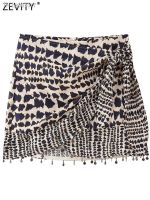 ✱◈❆ Zevity Women Vintage Geometric Print Knotted Mini Sarong Skirt Faldas Mujer Female Beading Tassel Casual Zipper Vestidos QUN4078