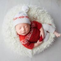 ♘№﹉ jiozpdn055186 Bebê Fotografia Props Natal Roupas Boy Photo Shoot recém-nascido Mohair Hat Tops Calça Traje Conjunto de roupas