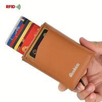 Dompet pria tempat kartu kredit RFID dompet kulit kasual kapasitas tinggi tempat kartu Pop-Up otomatis