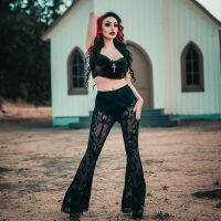 LQ21030 European and American new ins Bohemian perspective Bell-bottoms women 2023 black casual long leg pants