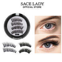 SACE LADY 4PCS ขนตาปลอมแม่เหล็ก เครื่องมือแต่งตา + ที่ดัดขนตาแม่เหล็ก