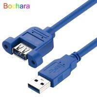 Bochara kabel ekstensi USB 3.0 Pria Wanita 24AWG 28AWG perlindungan ganda (Foil kepang) dengan dudukan Panel sekrup biru