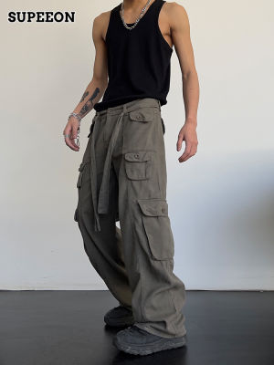 SUPEEON丨Retro Casual Large Pocket Cargo Pants High-Waisted Loose Straight Hanging Wide-Leg Trousers Men S Cargo Pants