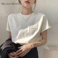 HolidayQueen สไตล์ฤดูร้อนใหม่ที่เรียบง่ายและสง่างามด้วยเสื้อยืดแขนสั้นคอกลม HQ2457