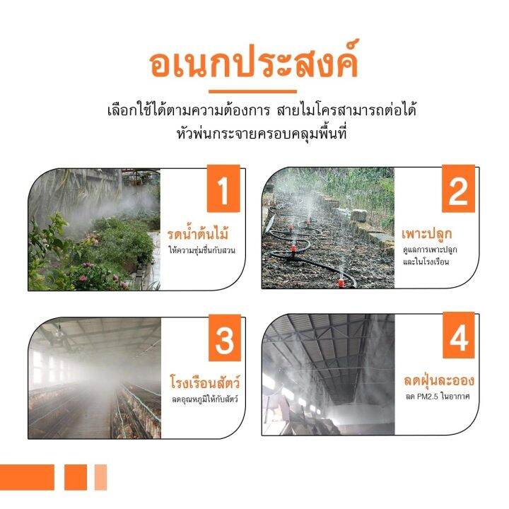 ชุดพ่นหมอก-20-30-หัว-พร้อมสายไมโคร-pe-ยาว-20-30-เมตร-ชุดหัวพ่นหมอกพ่นละอองน้ำแรงดันต่ำ-ชุดสายน้ำหยดป้องกันฝุ่น-pm-2-5-สายยาง-และข้อต่อหัวก๊อกน้ำ