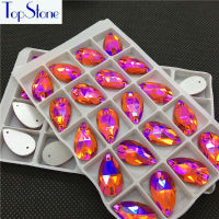 DR Glass Crystal Sew-on Stone Hyacinth Orange AB 12x7,22x13,28x17,18x11 mm Flatback 2 Holes teardrop Sewing dress rhinestones