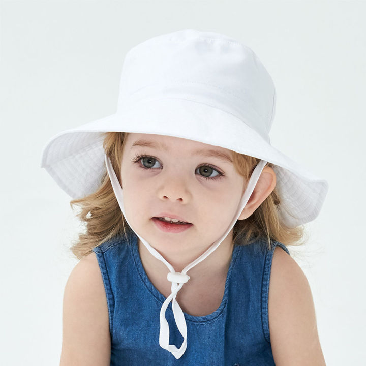 sun-protection-baby-spring-summer-round-top-wide-brim-with-chin-strap-beach-solid-kids-bucket-hat-gift-fisherman-outdoor-lovely