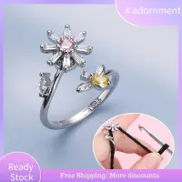 X ADORNMENT เครื่องประดับอุปกรณ์เย็บผ้า DIY อุปกรณ์ถักคู่มือด้ายผึ้งหมุนได้สวมนิ้วแหวนปลอกมงกุฎถักโครเชต์