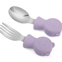 Baby Cute Silicone Spoon Fork Set Children Training Feeding Cutlery Stainless Steel Toddler Dinnerware Infant Food Feeding Spoon Bowl Fork Spoon Sets