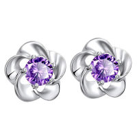 TANITTgems ต่างหูพลอยอเมทิสต์เม็ดเดี่ยวแบบลายดอกไม้ขนาด 5 มม. รุ่น TNER078 (Violet)