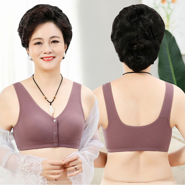 Bras For Women Soft Cotton Cup Front Button Middle Aged And