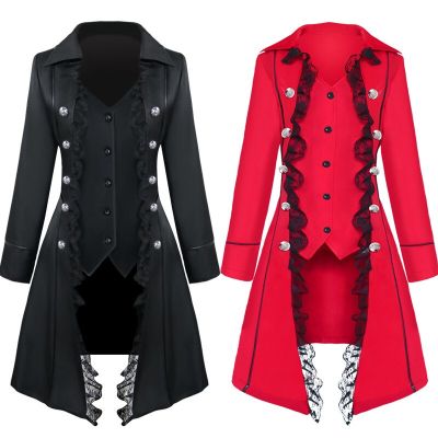 HOT11★Women Renaissance Gothic Steampunk Coat Halloween Costumes Medieval Pirate Vampire Victorian Warlock Jacket Frock Coat