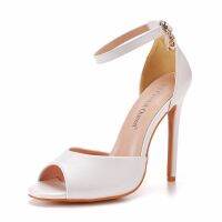 11 cm fish mouth high-heeled sandals light mouth one word with bigger sizes high-heeled sandals white fine with round head sandals 46 yards